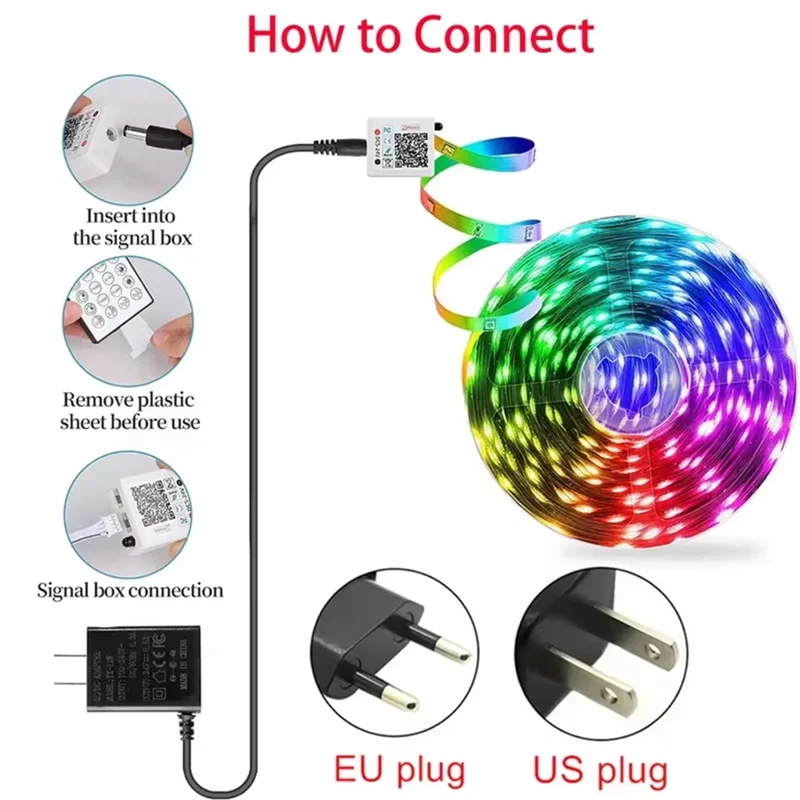 ABKW-Per la Decorazione Domestica Adesivo Multicolor Dc 24V Rgb Led Tape Strip Bluetooth 10 Metri Led Band App Controllo Stringa di Ghiaccio EU Plu