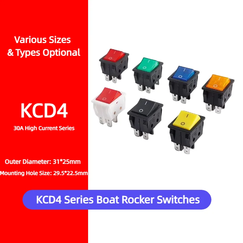 KCD4 Boat Rocker Switch 4/6 Pin 2 Pos 30A High Current Silver Contact Power Button Car Marine RV ATV Heavy Duty Panel Mount