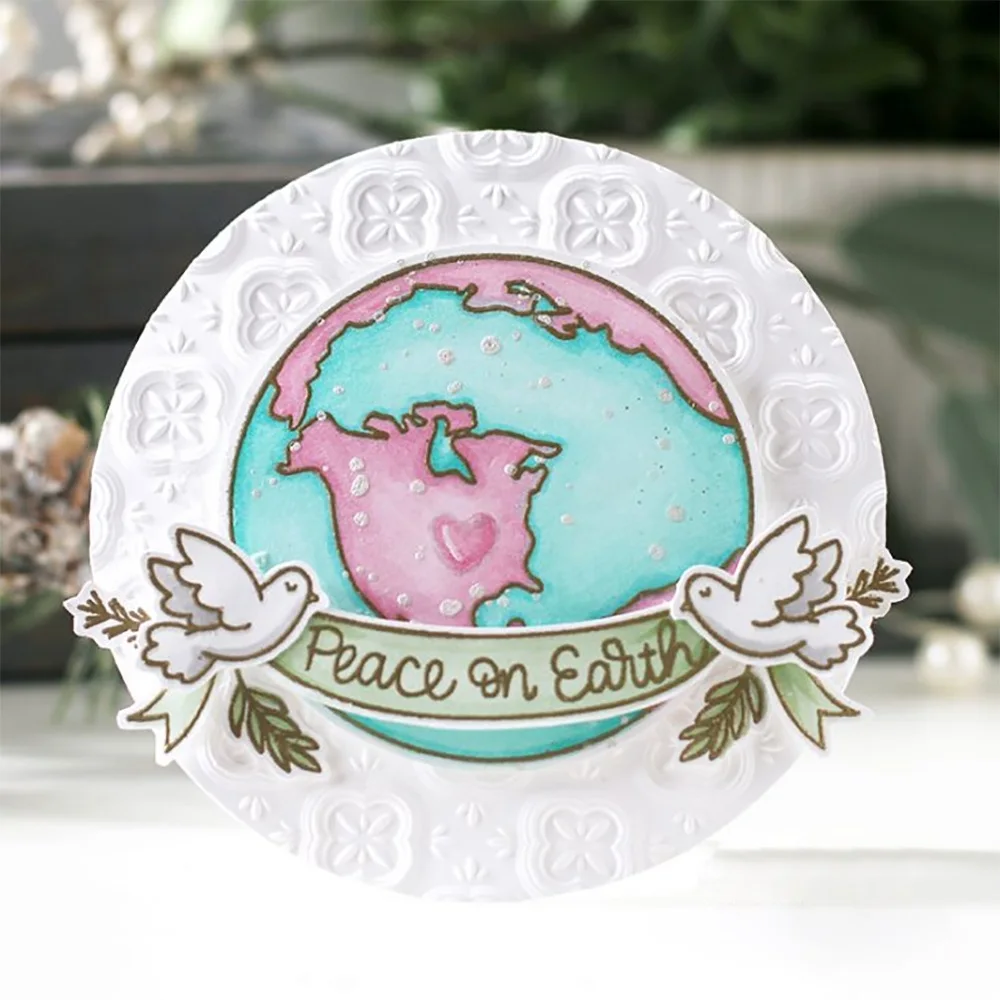 

Peace On Earth Joy to The World Birds Heart Leaves Cutting Dies/Clear Stamp Crafts Card Album Making DIY Stencil 2023