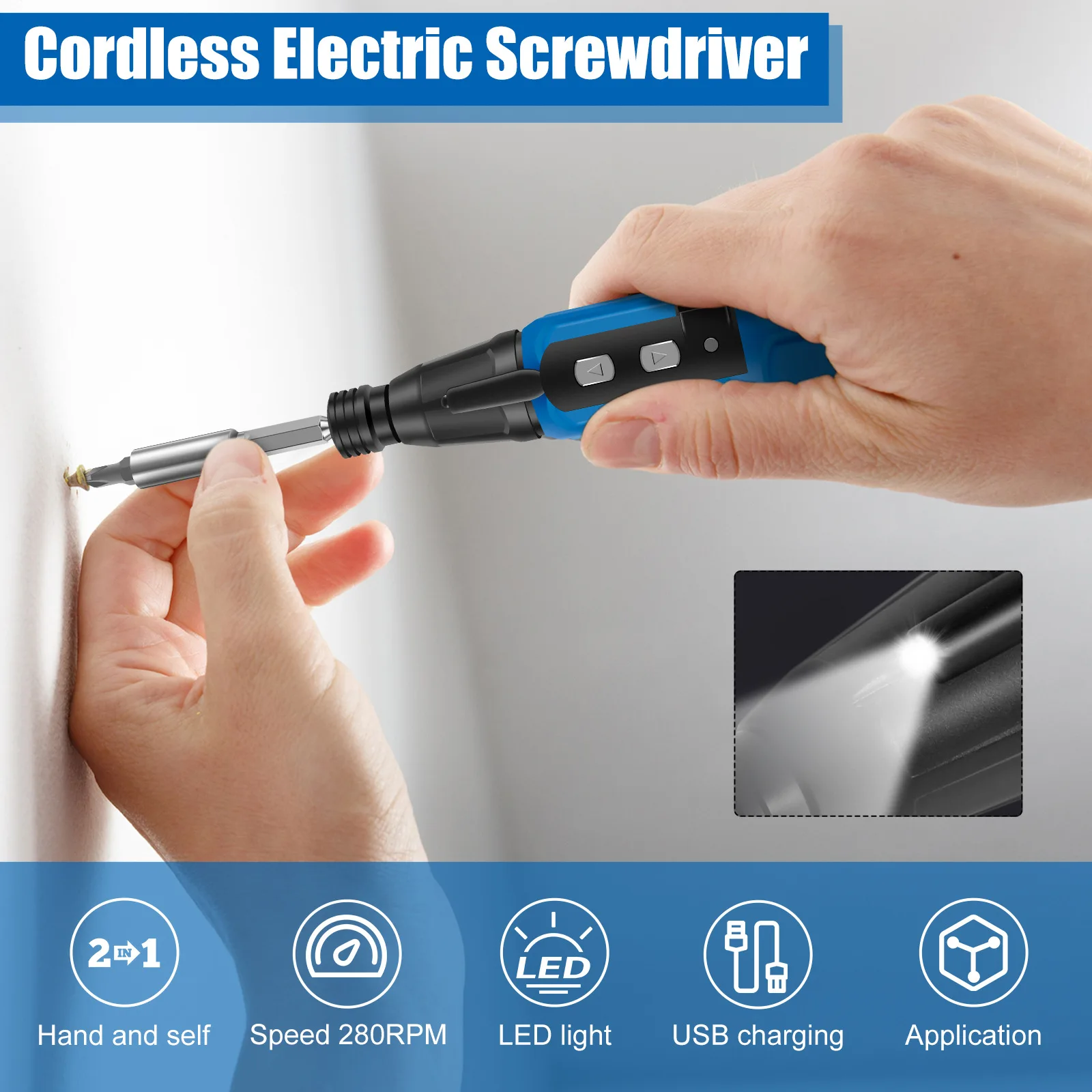 Cordless Electric Screwdriver, 3.6V USB Charging Design, Portable Mini Driver Bit Combination Set