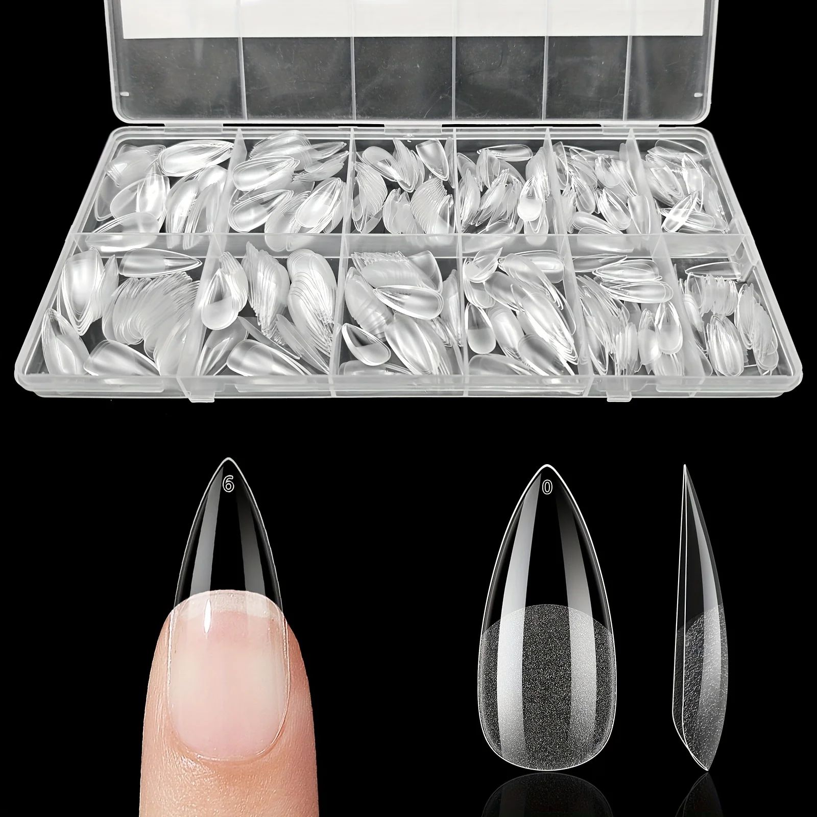 600 قطعة من أطراف الأظافر الصناعية شبه غير لامعة، نعش اللوز الفرنسي، شكل بيضاوي مربع مع حافة أمامية، أطراف أصابع سميكة