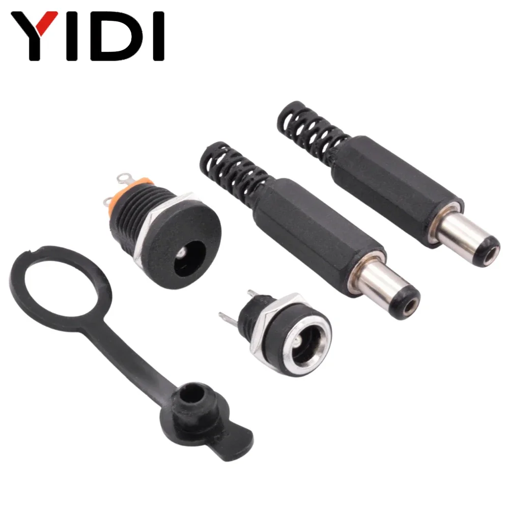 5pcs/lot 5.5 X 2.1mm and 5.5 X 2.5mm 12V DC Male Female Electrical Connectors Terminal Panel Mount Power Supply Plug Jack Socket