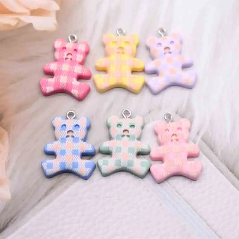 10pcs 21*27mm Grizzly Bear Flat Back 6 Colors Cute Charms For Pendant DIY Earrings Necklace Jewelry Accessories Finding