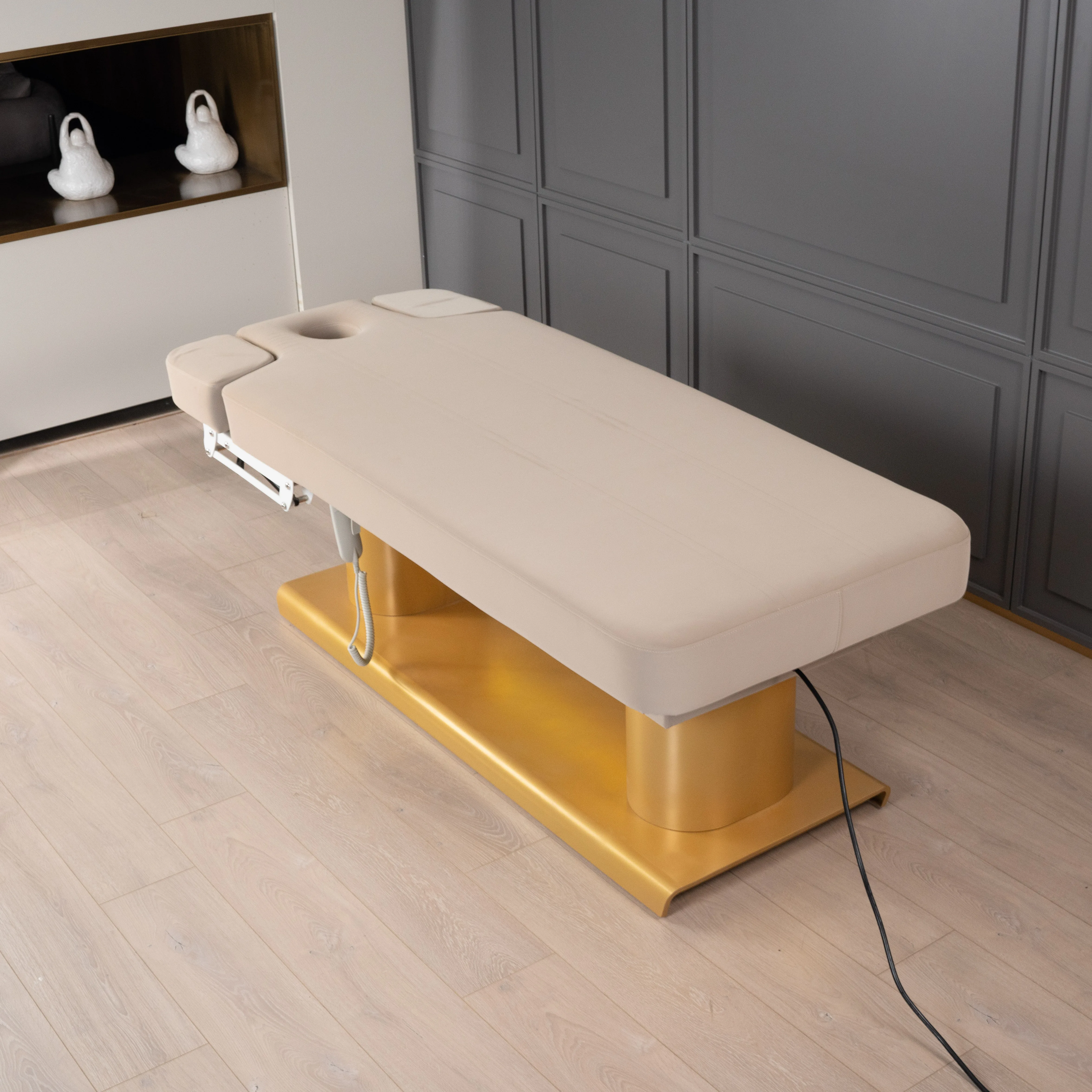 4 Motor Electric Massage Bed, Foldable PU Leather Spa Table, Adjustable Beauty Bed with Armrests, 250kg Facial Treatment Bed