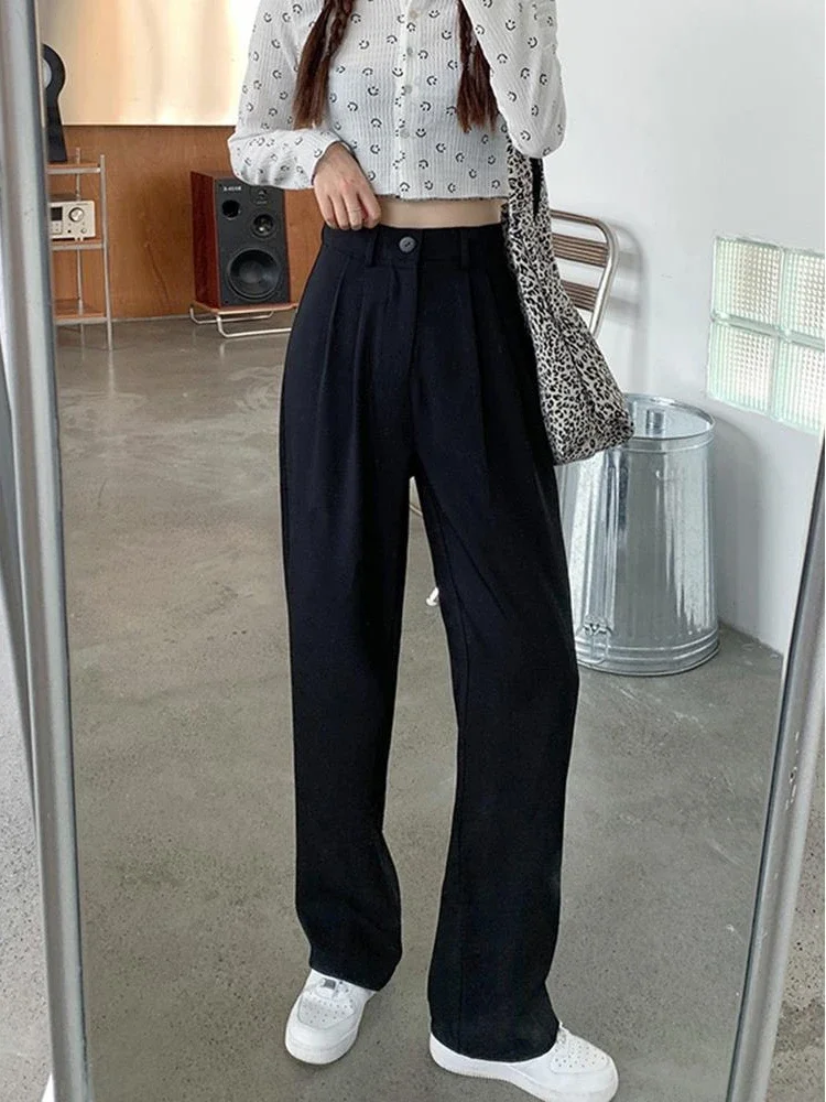 S-5XL 3 Colors Pants for Women Solid Minimalist High Waist All-match Full Length Elegant Korean Style Pantalones De Mujer Loose