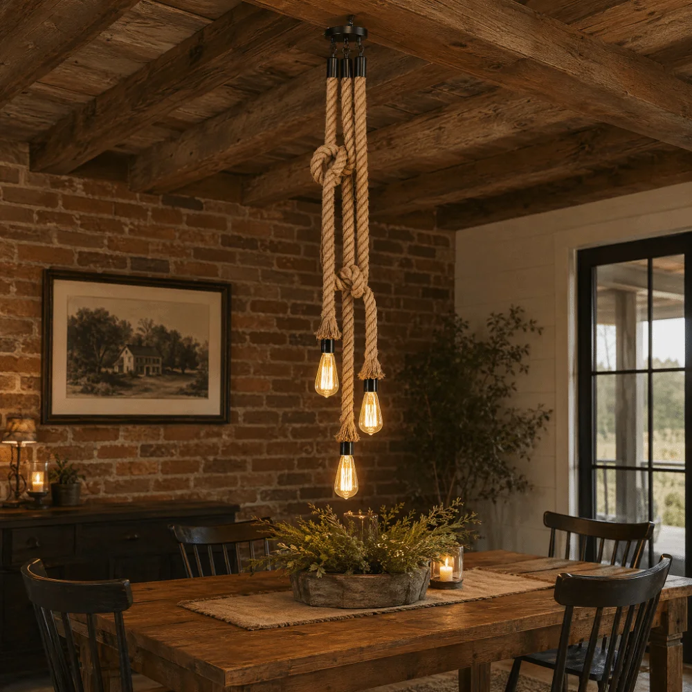 Vintage 3 Heads Pendant Light E26 E27 Holder Hemp Rope Ceiling Lamp AC 12-220V Without Bulb Pendant Lamp Home Decoration
