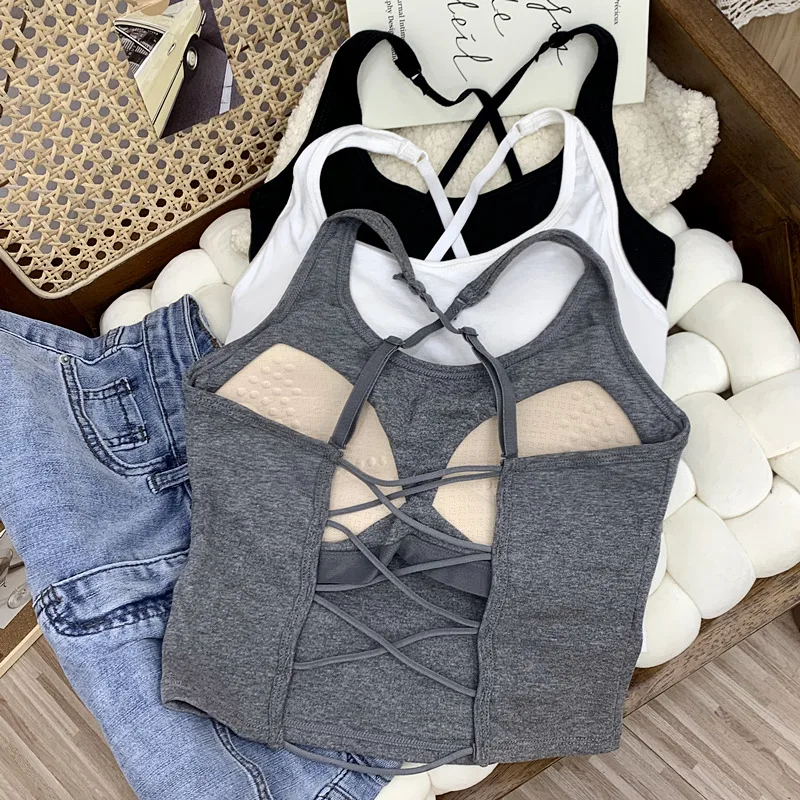 Early Spring Outer Wear Wrap-around Cami Women clothes Short With Chest Pad One-Piece Bra Inner wear Bottoming Shirt Top Tide