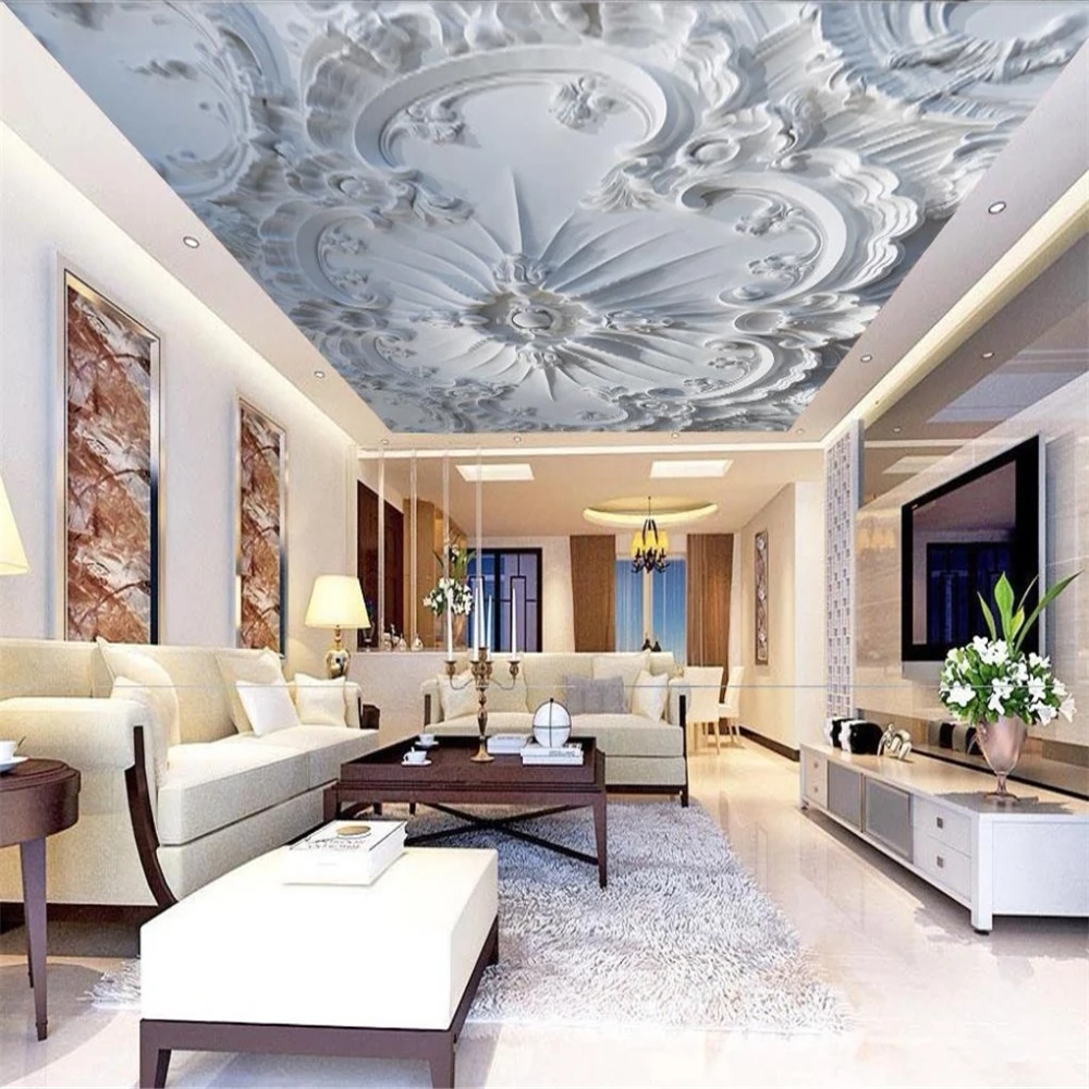 

3D ceiling customize wall papers home decor embossed European pattern ceiling wallpaper 3d ceilings