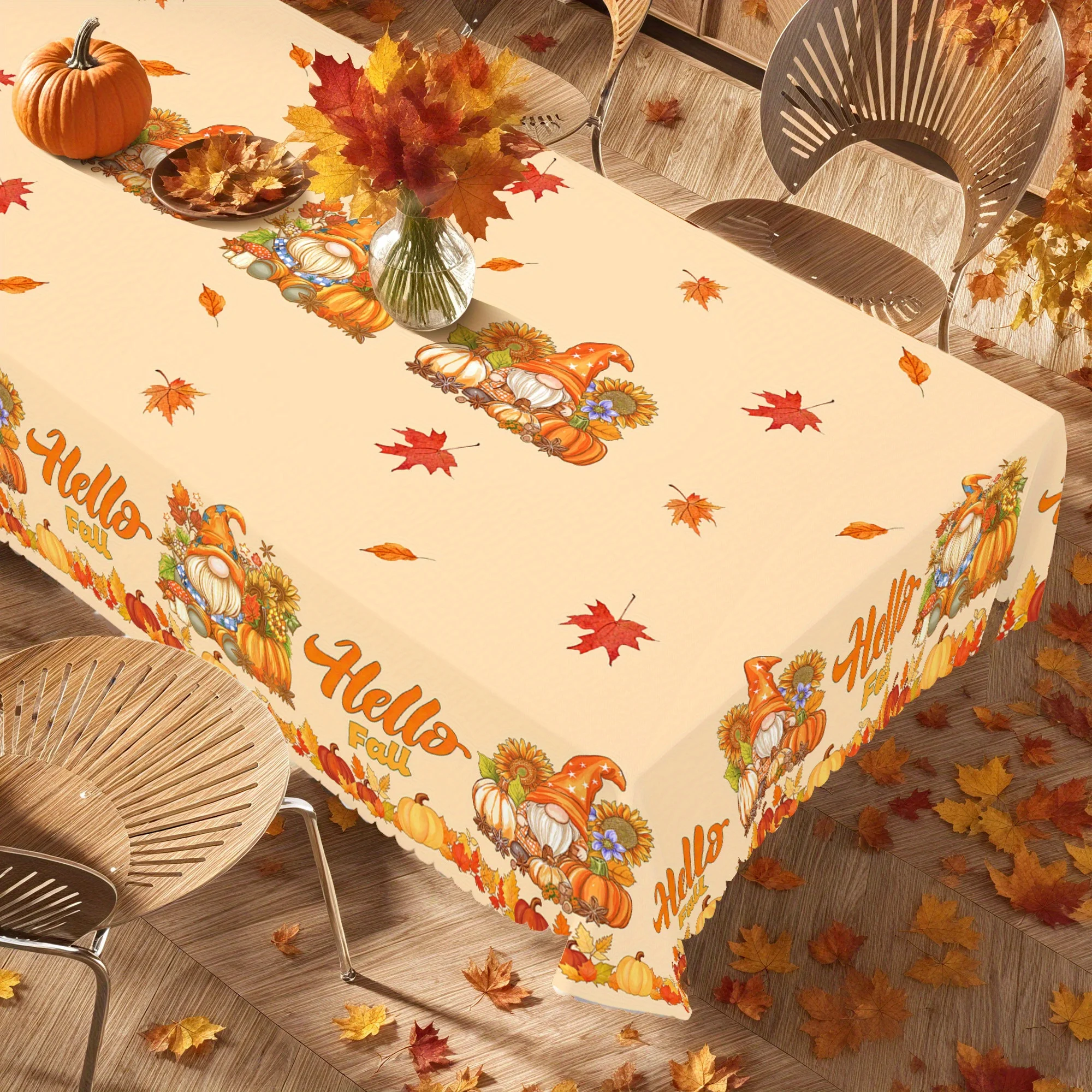 1 piece of autumn dwarf pattern tablecloth, perfect for Thanksgiving decoration, rectangular/round tableclothzyc
