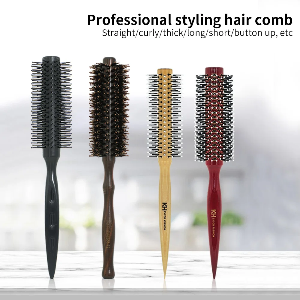 

Hair Round Comb Natural Wood Handle Round Barrel Hair Comb Anti Static Brush Professional Barber Salon Hairdressing Hair Brush