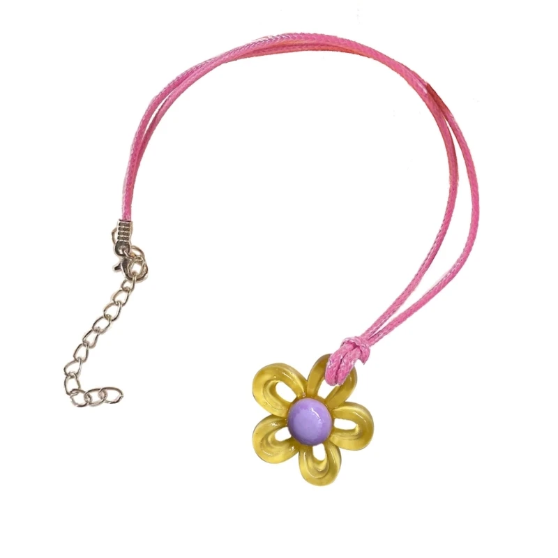 Hollow Flower Temperament Neck Chain Adjustable Braided Leather- Rope Necklace Dropship