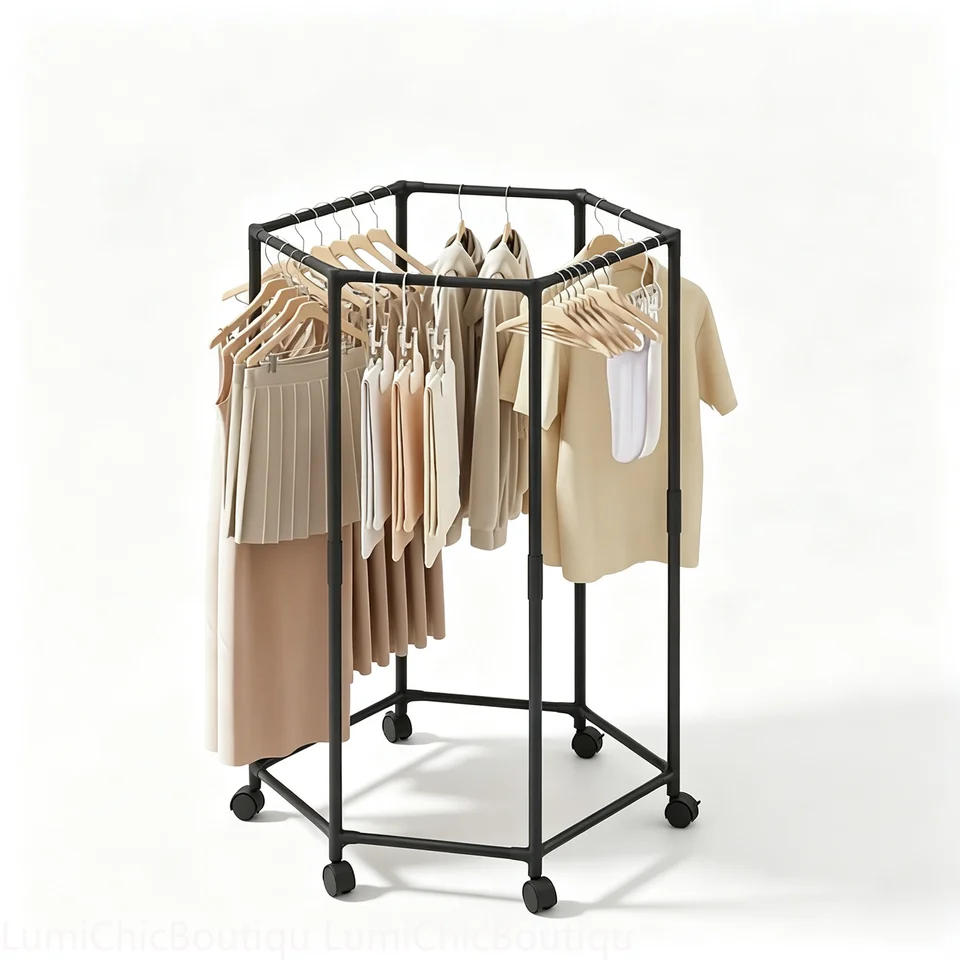 Hexagonal Rotating Clothes Rack Space Saver