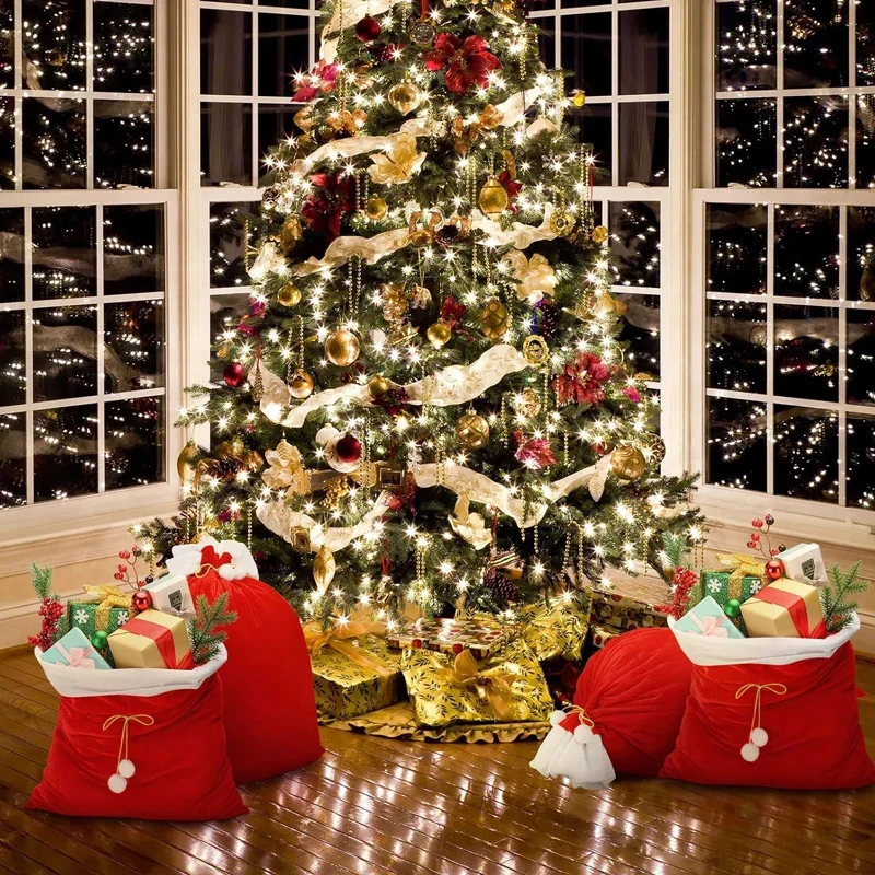 Red Velvet Christmas Gift Bag, White Fluffy, Fluffy Gift Storage Bag, Suitable For Christmas And New Year Gift Storage Bags