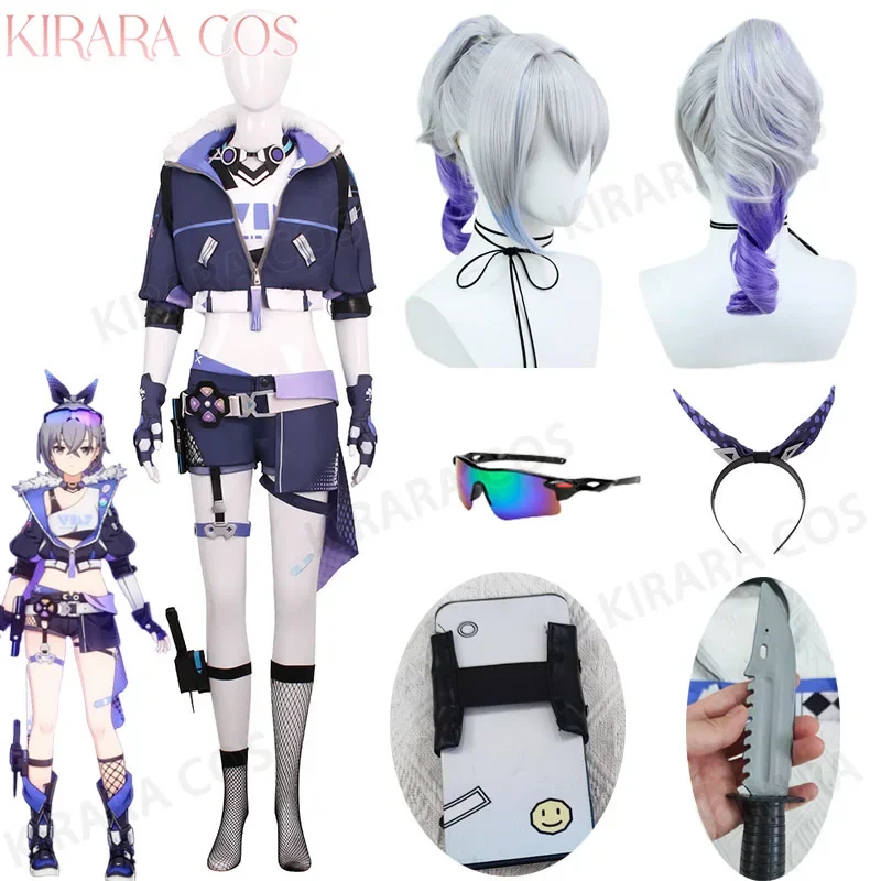 

Star Rail Silver Wolf cosplay costume Grey wig hair cosplay costumes outfits full set with eyeglasses props