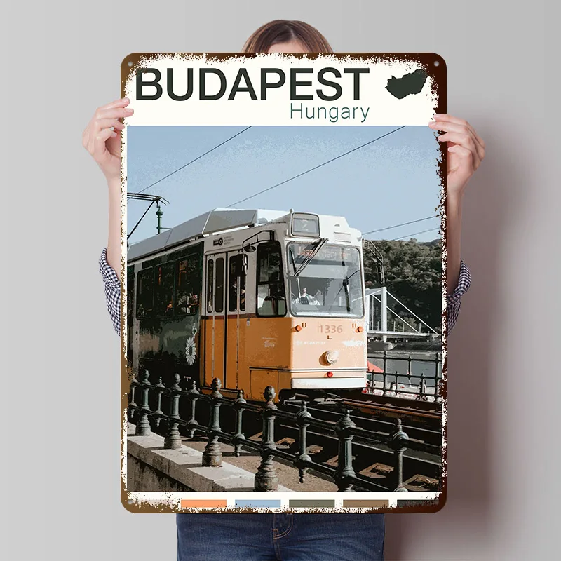 BUDAPEST TRAVEL Tinplate Poster Custom Wall Art Vintage Metal Signs Retro Tin Plaque for Desk Decor Decoration Garage House Home