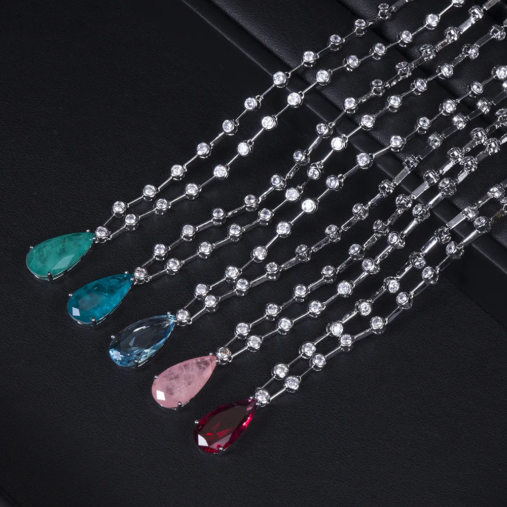 

2026 Высокое качество, большая капля воды, зеленый, синий кубический цирконий, камень, ожерелья, подвески для женщин, модные ювелирные изделия, подарок, бижутерия