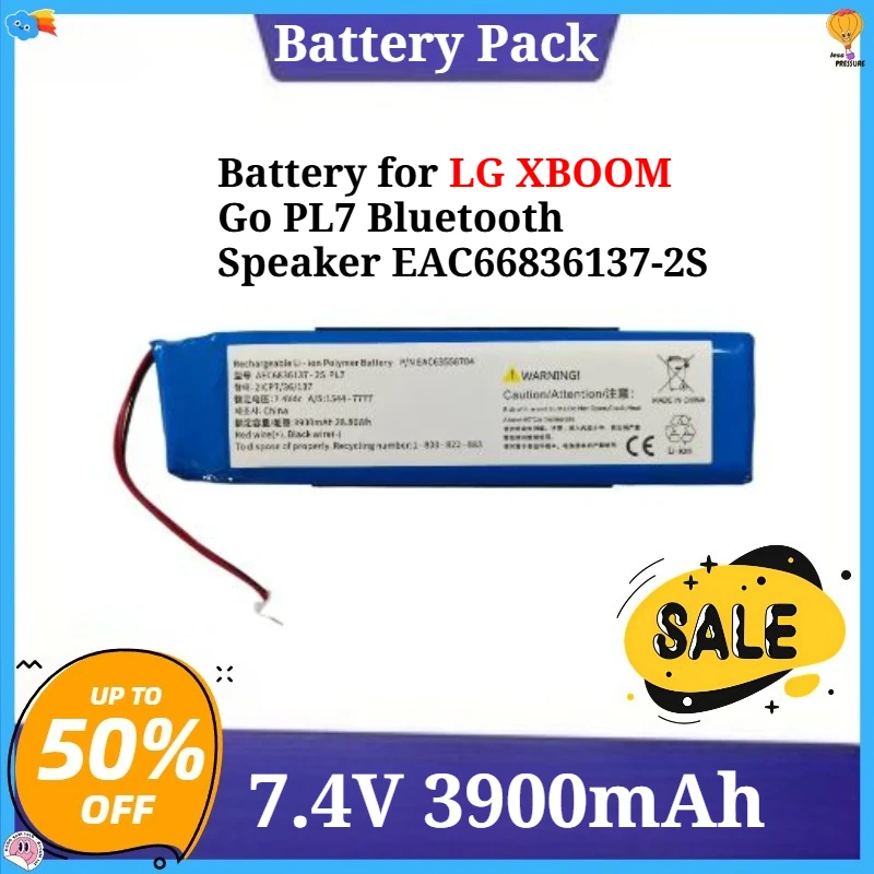 

7.4V 3900mAh Replacement Battery for LG XBOOM Go PL7 Bluetooth Speaker EAC66836137-2S Rechargeable Battery