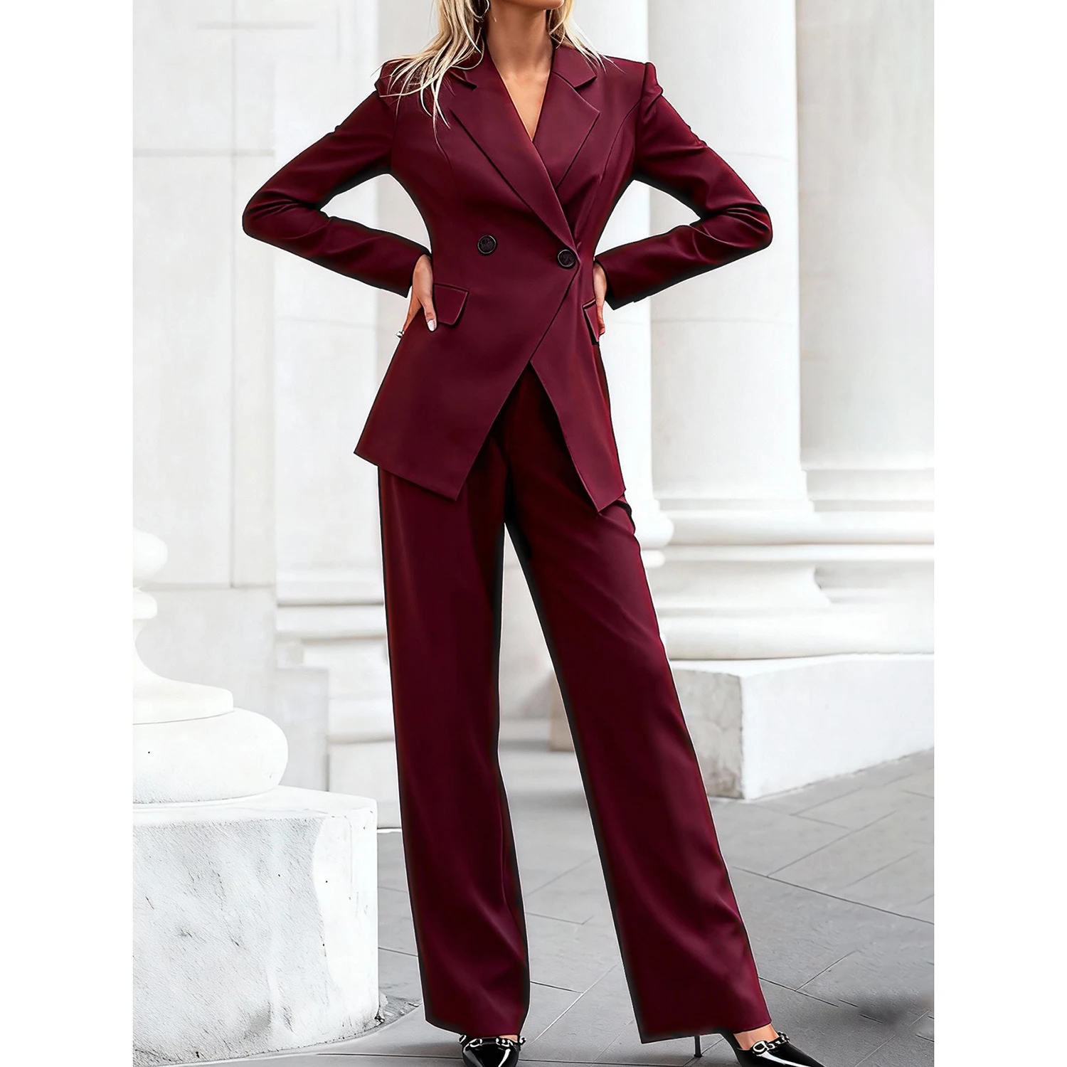 

Allingentle Women's Suit Slim Fit Business Pantsuit 2 Piece Suit 2-Button Blazer Outfit for Casual Office Customize