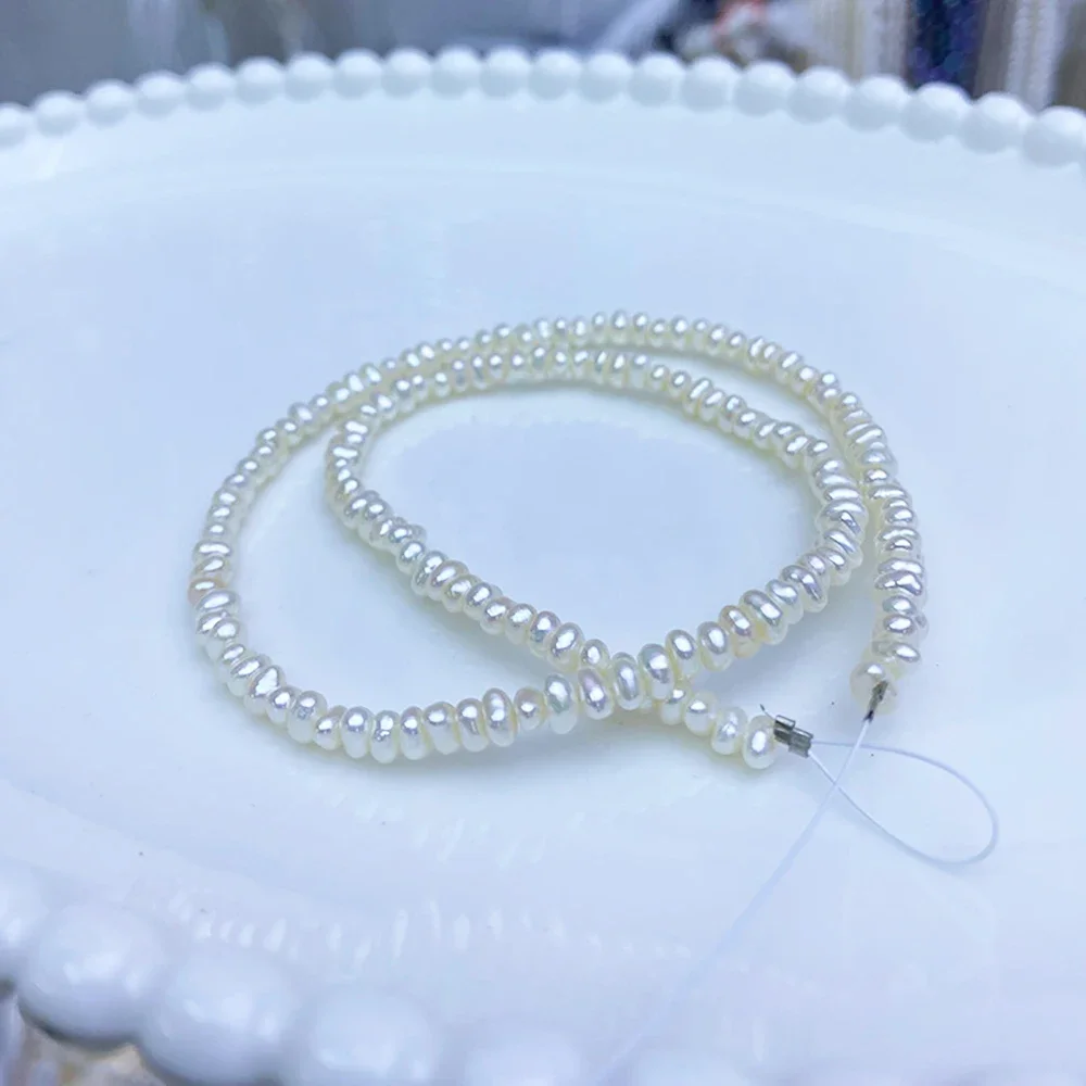 3-4mm 3A Sparkle Natural Freshwater White Pearl Flat Irregular Shimmer Bead Gift Jewelry Make DIY Necklace Bracelet Accessories