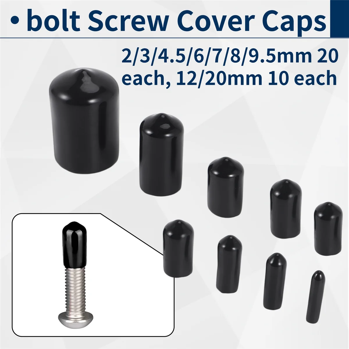 ABQR 160Pcs Assorted Size Rubber End Caps, Flexible Screw Thread Protector Caps Round Vinyl Bolt Screw Cover Caps in 9 Size