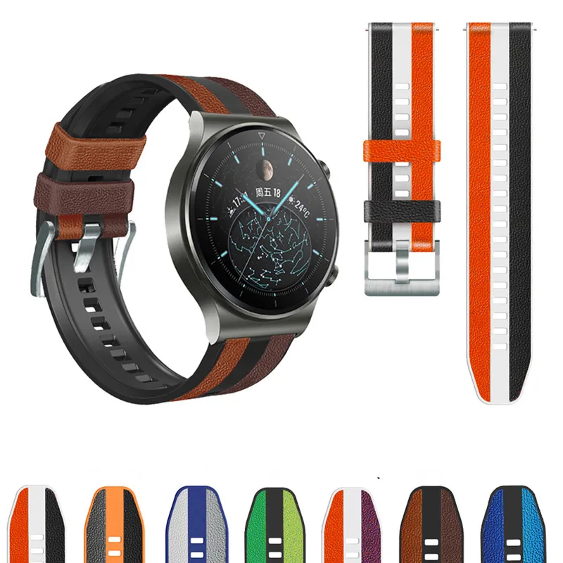 22Mm หนัง + ซิลิโคนสำหรับ Huami Amazfit GTR 3 Pro Amazfit GTR 47Mm AMAZFIT 2 StratoS/pace/Z/E BIP Lite Amazfit Pop