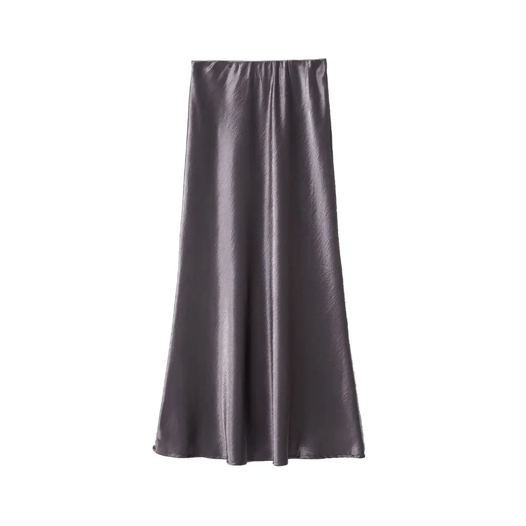 

Women's Double-Sided Floor-Length Satin Skirt with Large Hem High Waist Slimming Elastic Waist Fishtail Design