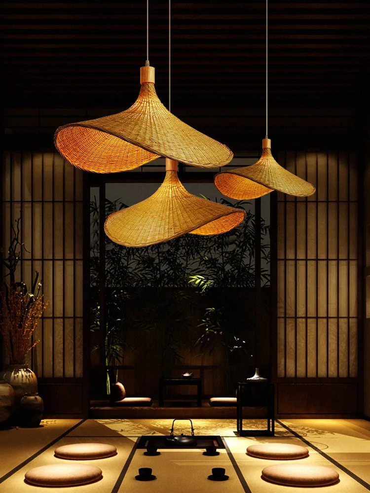 

Bamboo New Chinese Tea Room Zen South East Asia Japanese Lighting Creative Personality Straw Hat Light Clothing Store Chandelier