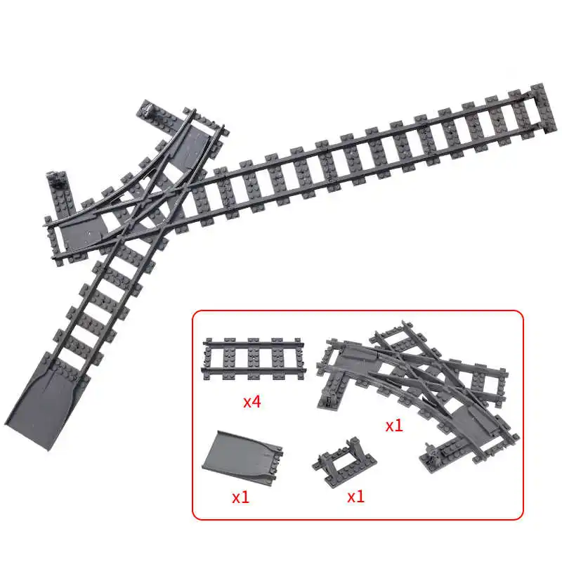 MOC Creative Expert Ideas City Train Tracks Straight Curved Switch Crossings Rails Bricks Building Blocks DIY Toys for kids gift