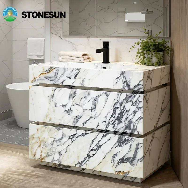 High-End Modern Natural Calacatta Viola Marble Sink Cabinet Wash Basin Top for Luxury House Project Hotel Apartment Use
