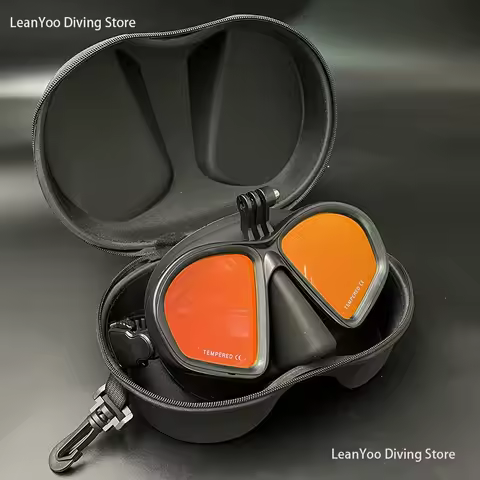 Professional Low Volume Scuba Mask with Camera Holder Mirror Tempered Glass Diving Glasses Pack In Black Zipper Box