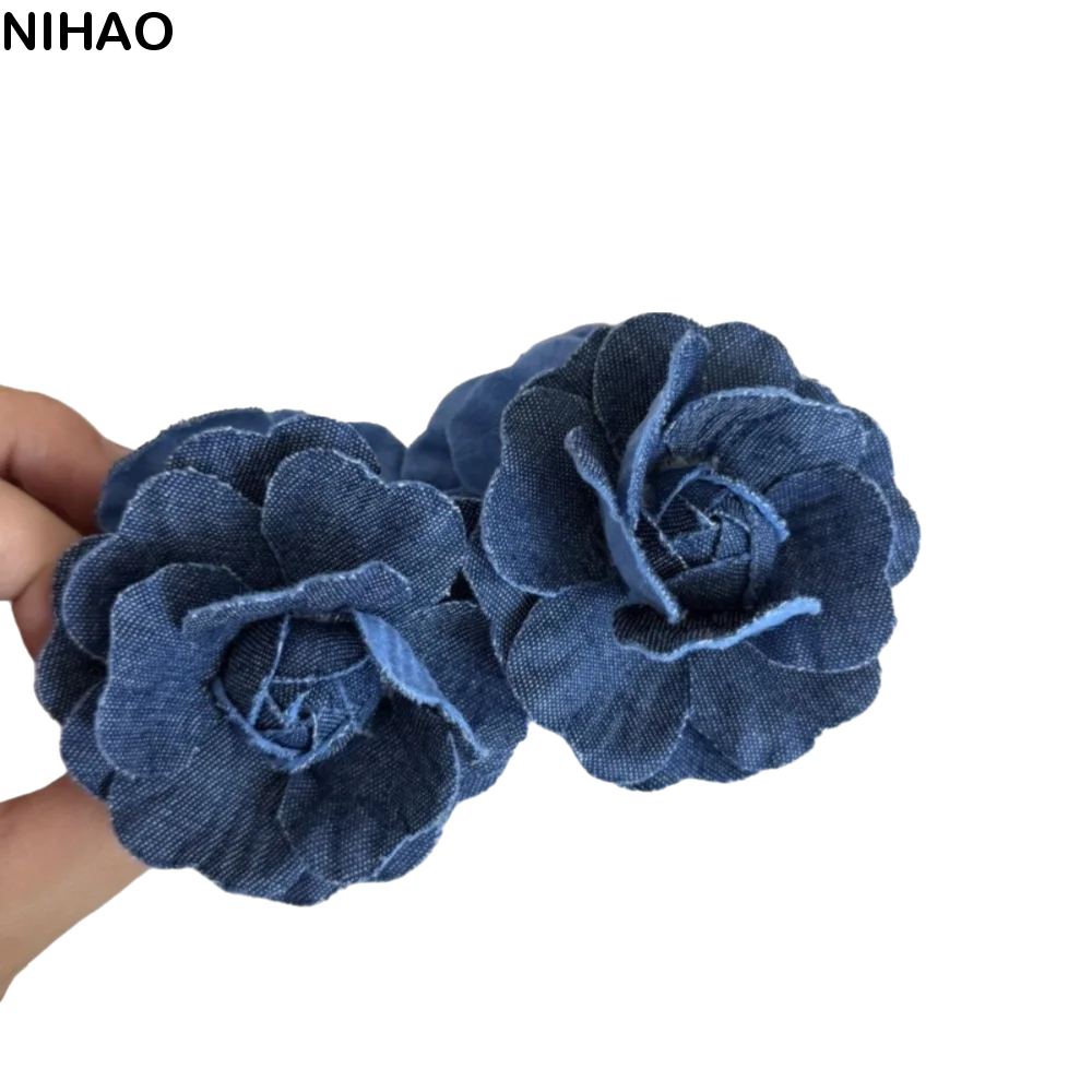 

Shark Clip Denim Blue Flower Banana Clips Camellia Korean Style Women Vertical Clip Cloth Plastic Floral Twisted Hair Clip Beach