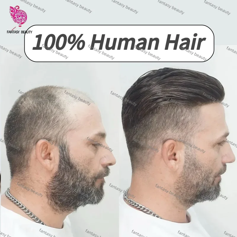 قطعة شعر مستعار دائمة 6 بوصة شعر طبيعي أسود ورمادي خط شعر رجالي شعر مستعار 100% قطعة شعر بشري لعذراء 1B 1B40 1B65 شعر هندي #1