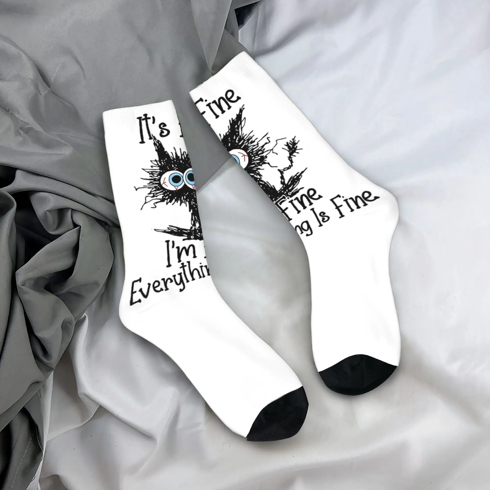 

I'm fine Everything Is Fine Funny cat Socks Trendy Stockings Winter Non Skid Couple Socks Warm Soft Custom Outdoor Socks