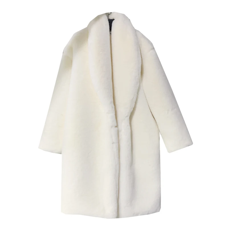 winter fashion new loose sxey imitation fur super thick heavy industry rabbit hair medium long bathrobe coat fur white top 2024