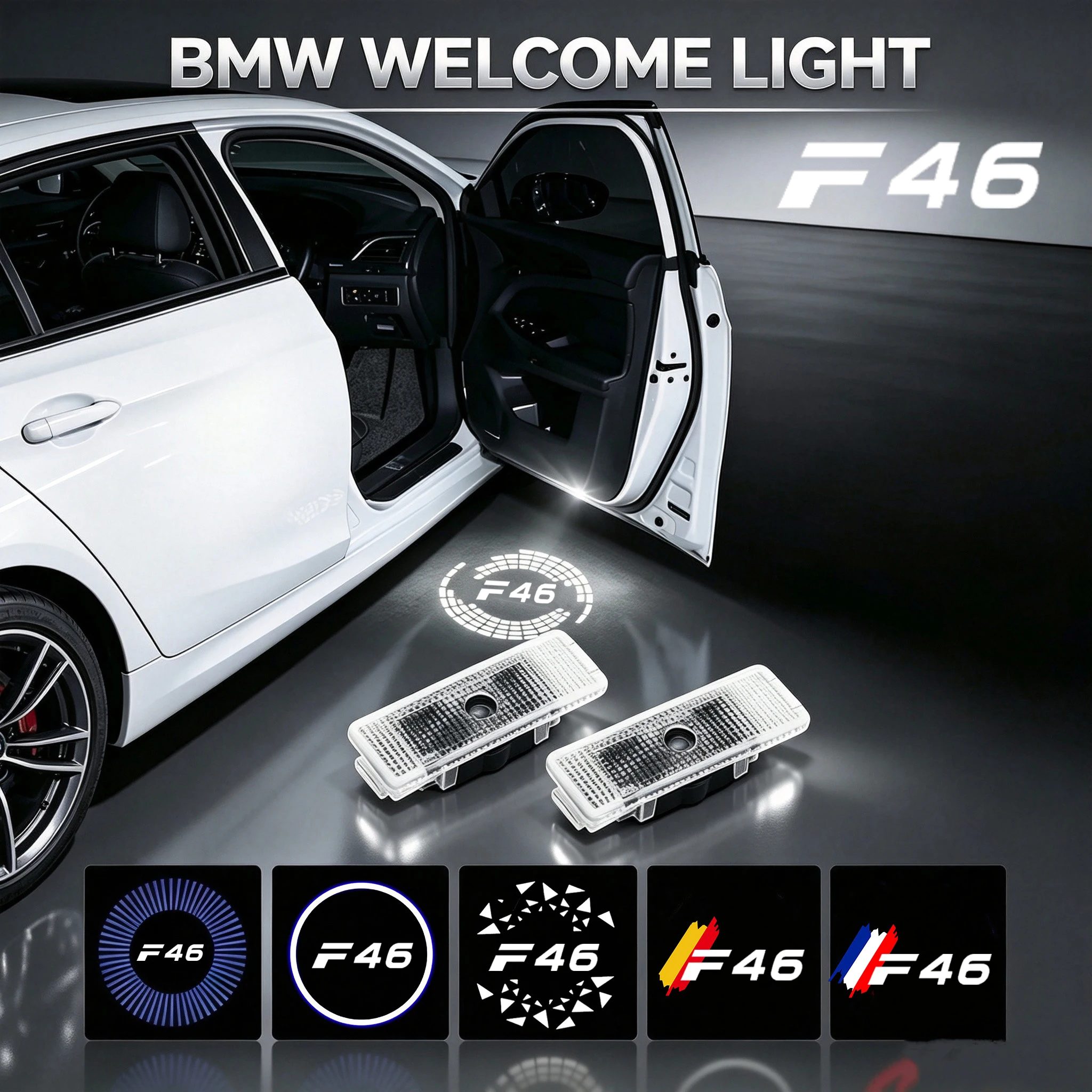 2PCS LED Car Door Projector Welcome Lights For BMW 2 Series F46 2014‑2023 Ghost Shadow Courtesy Badge Lamp Decor Accessories