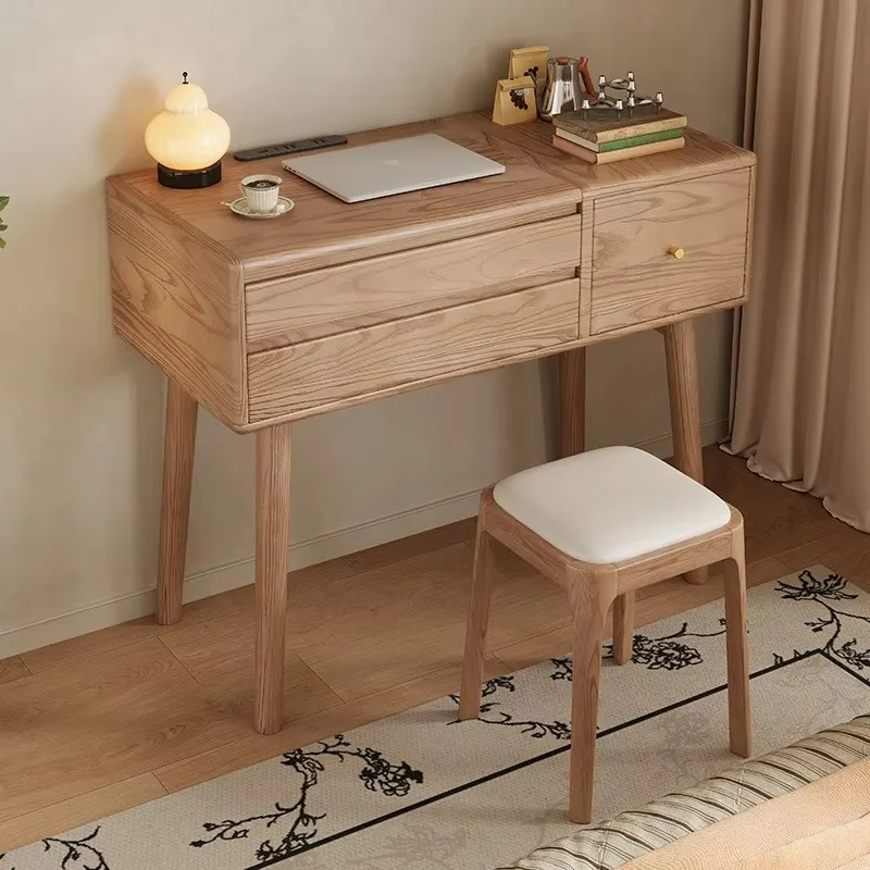 New solid wood dresser with LED mirror and USB charging port, clamshell vanity cabinet, silent design, suitable for bedroom