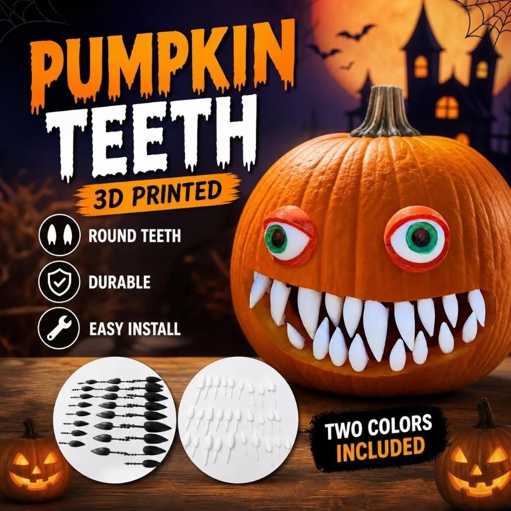 26/27Pcs 3D Printed Pumpkin Teeth Round Teeth Durable Fangs Teeth Set Reusable DIY Jack O Lantern Teeth DIY Hand Carved