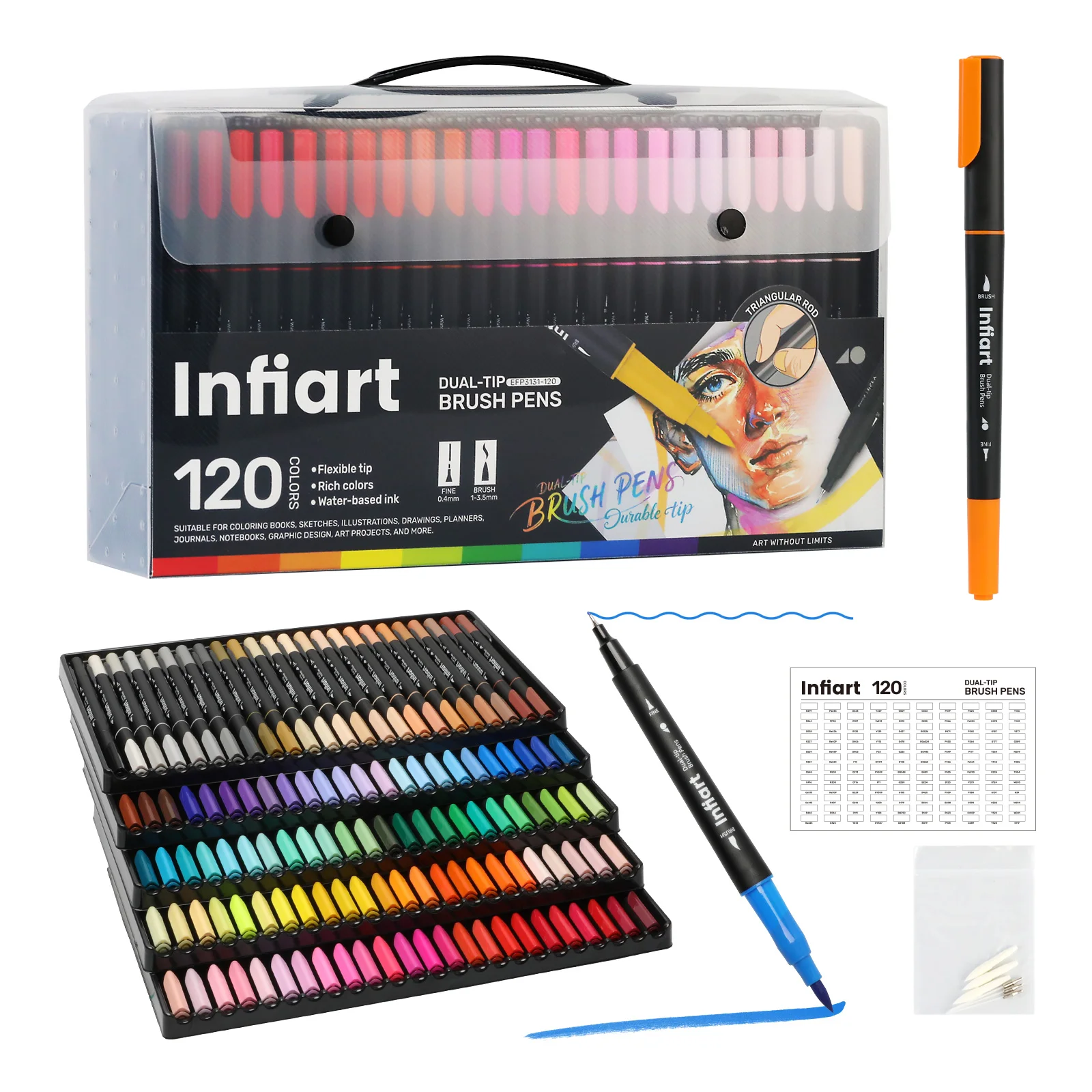 

Dual-Tip Soft Marker Pen Set in 36/72/120 Colors, Featuring a Fine Tip + Soft Tip Dual Pen Design, Smooth Ink Flow, Rich Color a