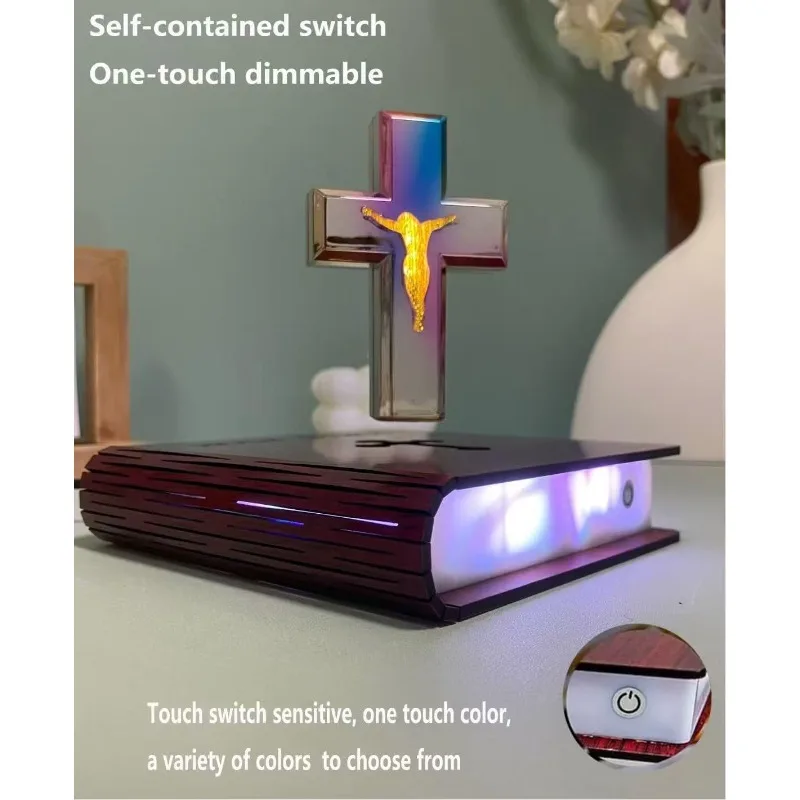 Levitating Cross Lamp Floating Jesus & Bible Night Light Magnetic Levitation Cross Ornament Glowing Cross Light Home Desk Gift view 2