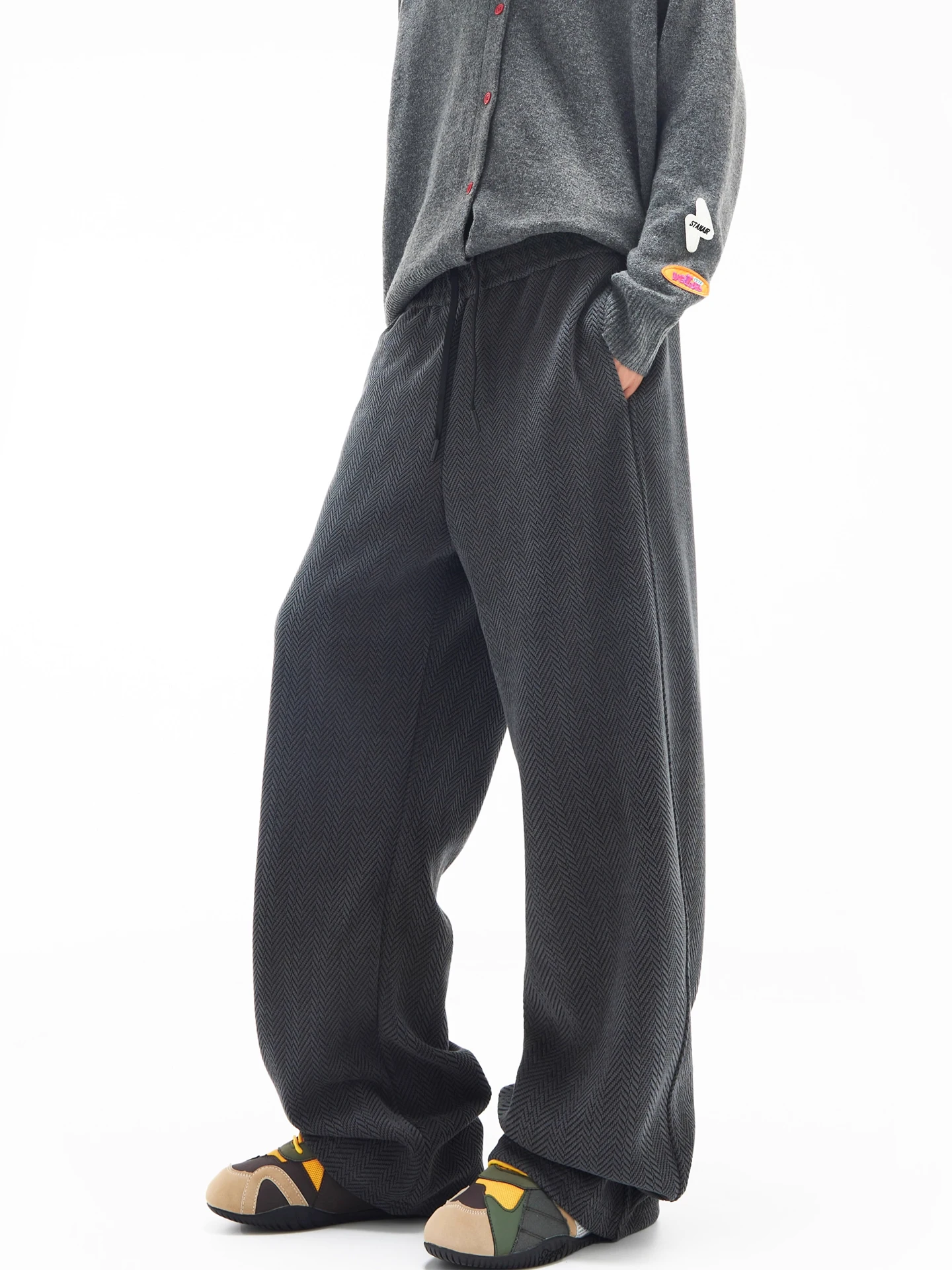 

Loose Straight Leg Casual Pants Men's Autumn Winter Lazy Sle Wide Leg Long Pants Comfortable Loose Fit Polyester Fiber