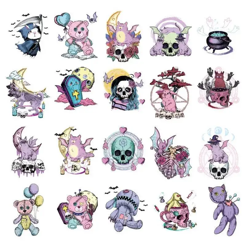 Punk Halloween Gothic Rabbit Death Skull Heat Transfer Vinyl Stripes Thermal Stickers On Clothes Fusible Iron On Patches