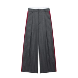 Willshela Women Fashion Grey Striped Front Zipper Straight Pants Vintage High Waist Full Length Female Chic Lady Trousers