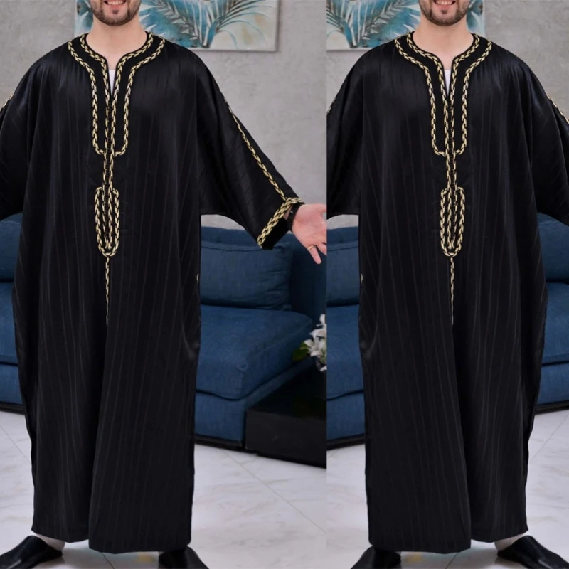 Ropa islámica para hombre Kaftan Maxi-musulmán camisa masculina manga larga Abaya Dubai