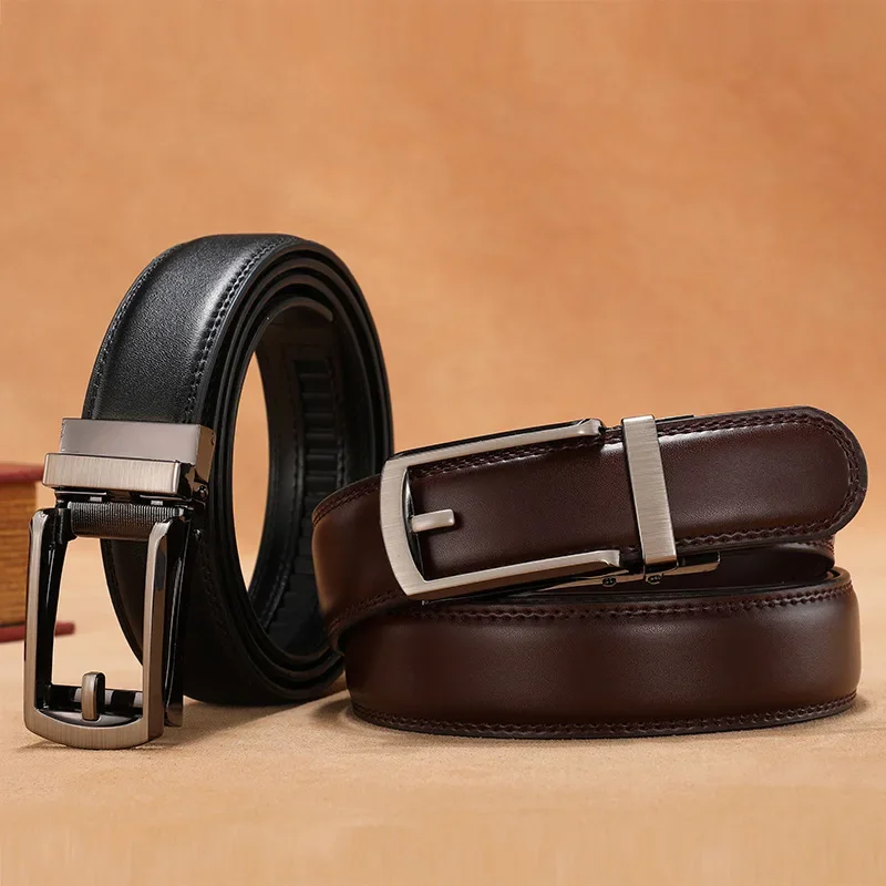 

3.5cm Genuine Leather Men's Belt Alloy Automatic Buckle Two-layer Cowhide Business Casual Belt for Men High Quality Wholesale
