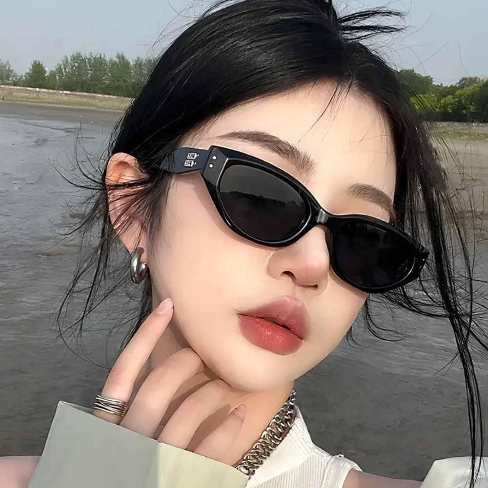2-teilige koreanische Version, trendige Retro-Cat-Eye-Sonnenbrille für Damen, Hip Hop, Western, lässig, schlicht, einfarbig, Outdoor-Brille – Detail 1