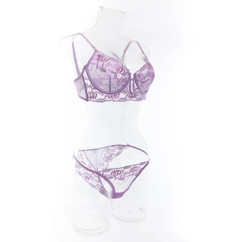 Bikini Embroidery Romantic and Beautiful Purple Bra and Panty Sexy Lingerie Set