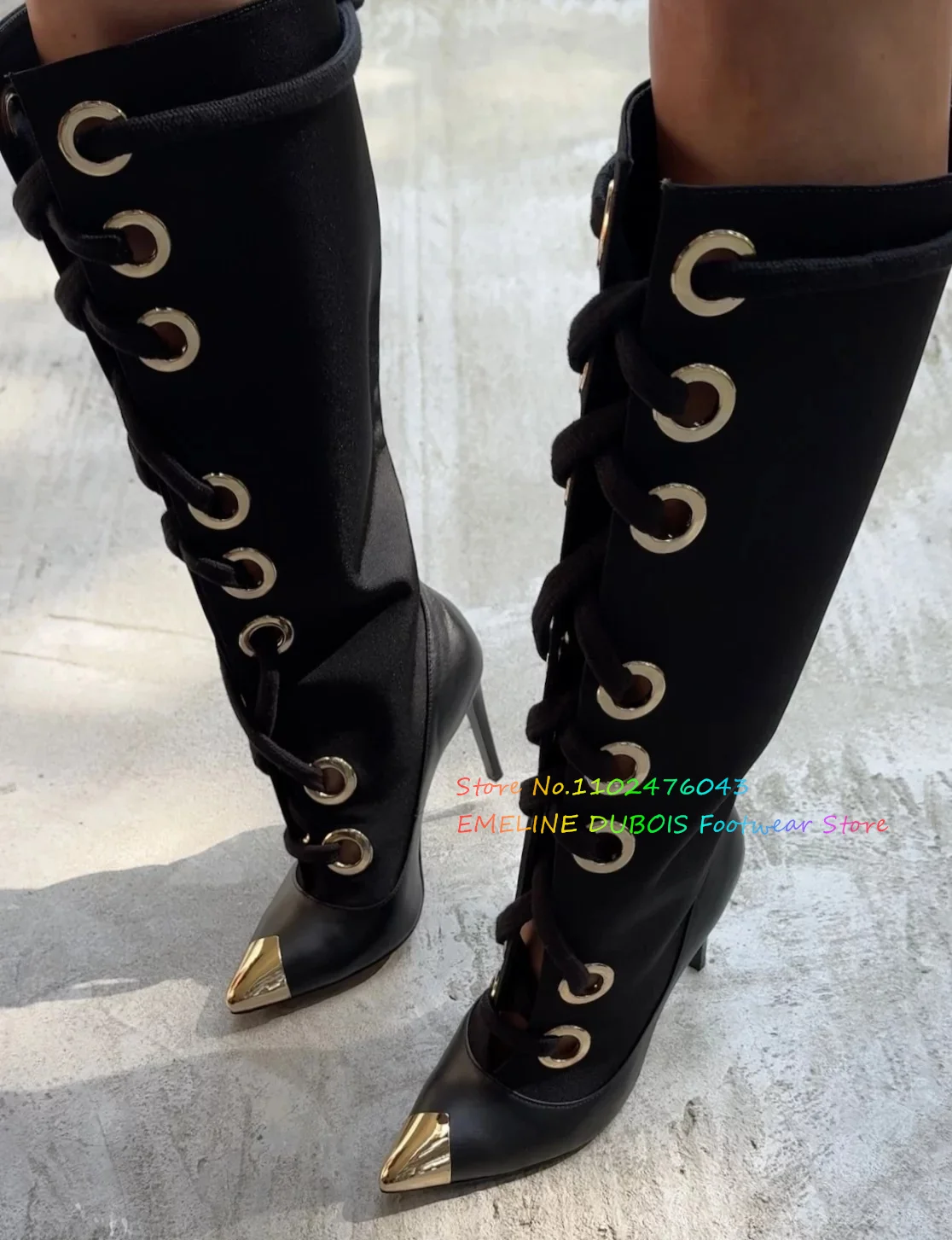 

Женские сапоги до колена с золотым круглым декором, металлические кожаные ботинки с острым носком на шпильке и перекрестным ремешком, зимние новые пикантные вечерние ботинки для ночного клуба