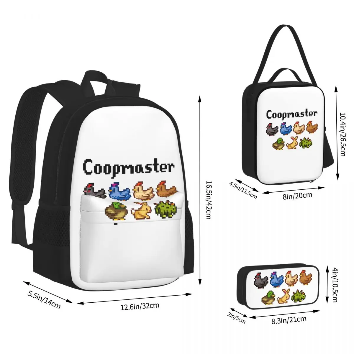 Stardew Valley Coopmaster Coop Animals Backpack Boy Girl Bookbag Students School Bags Rucksack Lunch Bag Pen Bag Three-Piece Set