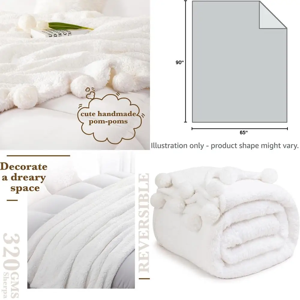 

Reversible Twin Sherpa Blanket - Ultra Soft Plush Fluffy Throw for Cozy Warmth (White)