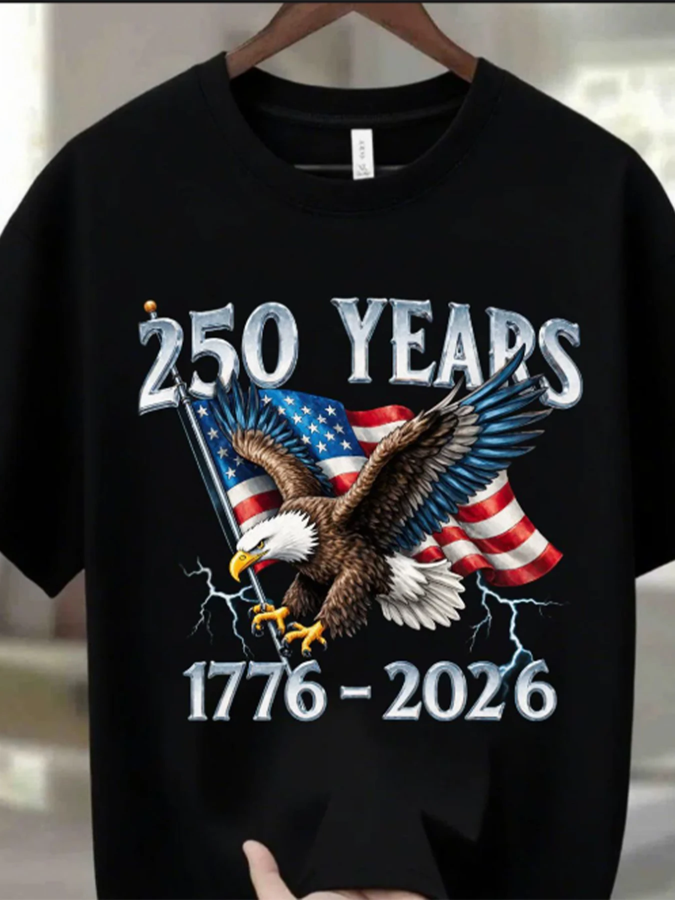 New round neck T-shirt for American anniversary celebration, Eagle fashion print, men's casual and comfortable T-shirt, ideal ch